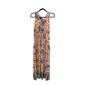 Soma Maxi Dress, Size M, Sleeveless & Strappy, Orange, Black, Tan Paisley Print.